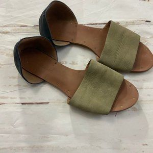 Madewell Open toe leather flat sandals green black